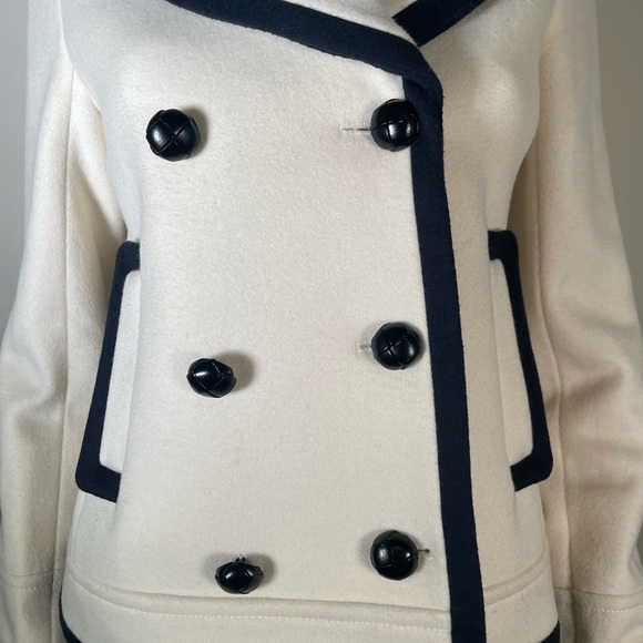 J. Crew Wool Cream Navy Trim Pea Coat Nello Gori Italian Fabric Jacket Womens 2 - Picture 4 of 16